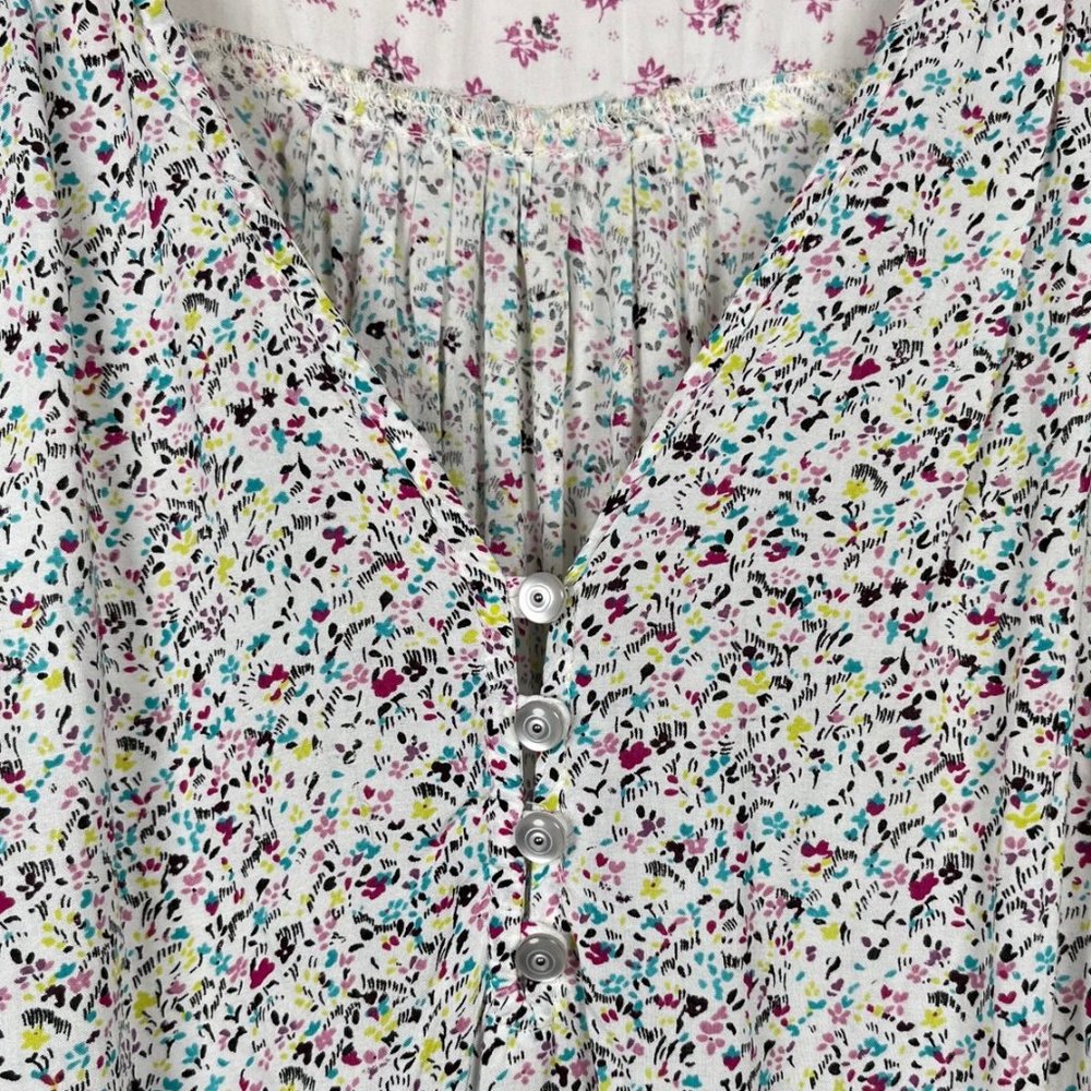 Ella Moss Mixed Media Petite Floral V-Neck Blouse w/ Smocked Waist Sz M - Picture 3 of 6